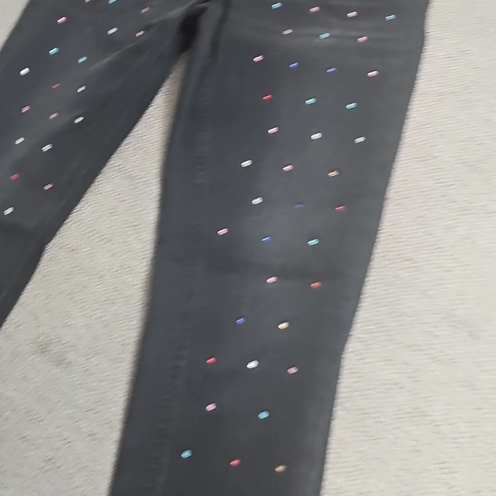Justice Black Denim Jeggins Soft & Comfy Multi Colored‎ Beads Sz 14 Youth Nwt